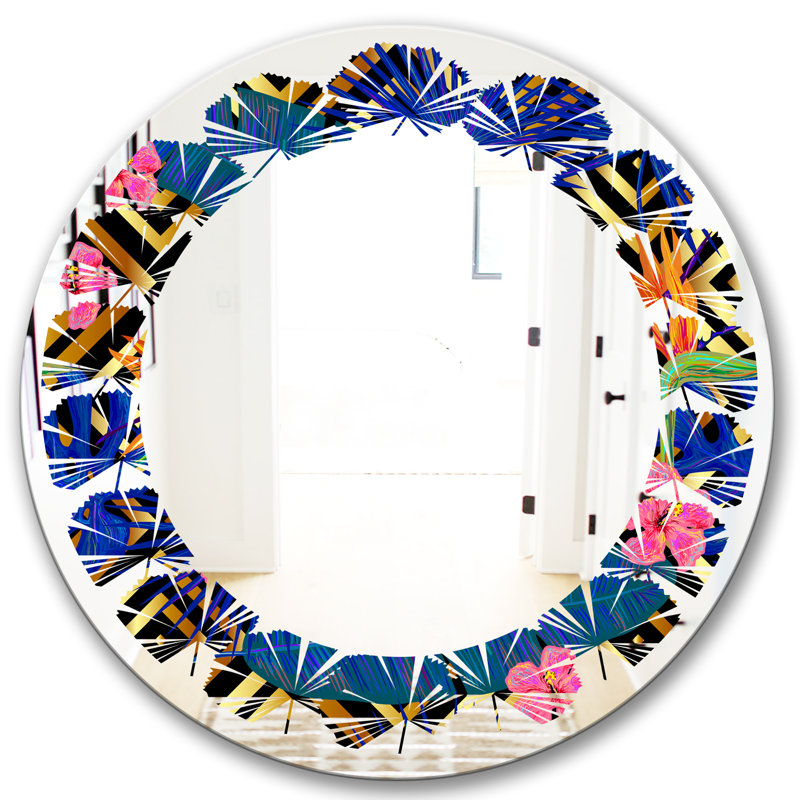 Miroir d'appoint mural Leaves Coastal, 23,6 po x 23,6 po, Feuilles, conception rétro abstraite IV