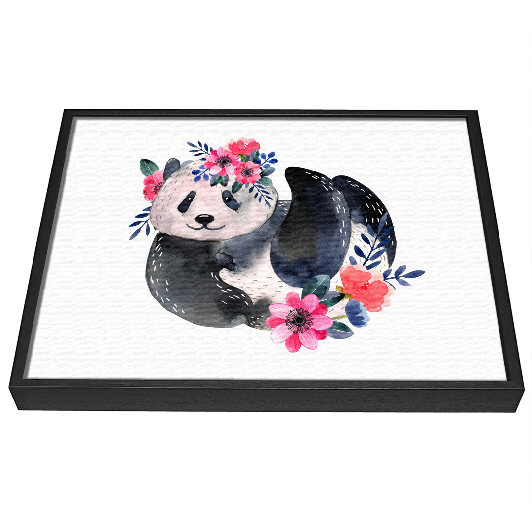 Cute Floral Panda - Einzelner Bilderrahmen Gemälde auf Leinwand