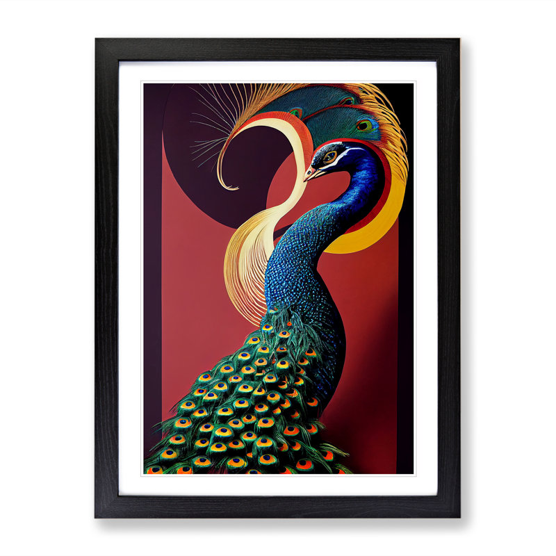 Classy Peacock - Single Picture Frame Print, Black, 64cm H x 46cm W x 2cm D