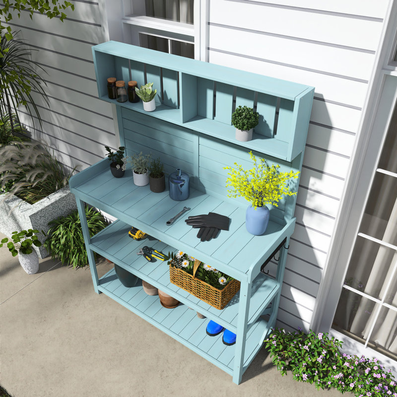 Table de rempotage en bois de sapin 65 "avec tablettes, Vert