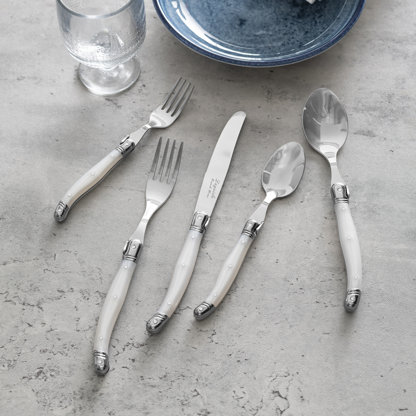 French Home Laguiole Connoisseur 20-Piece 18/10 Stainless-Steel Flatware Set With Pearl White Handles (Set of 20)