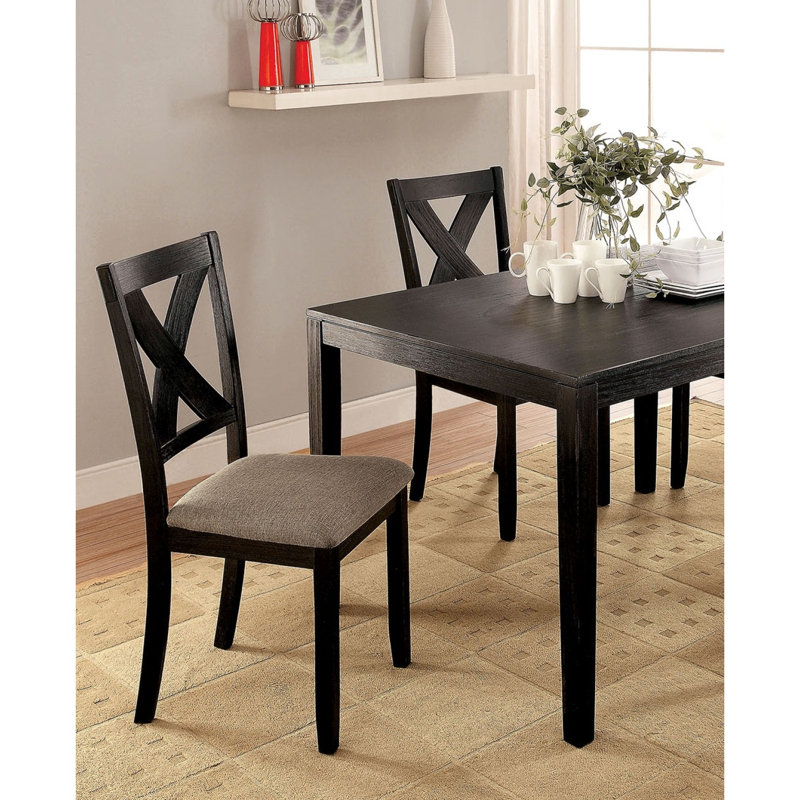 Simple Modern 5Pc Dining Set Brushed Black Dining Table Chairs Brown Cushion Seat Chairs