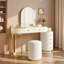 Meuble-lavabo de luxe avec miroir à DEL 3 couleurs et tabouret, coiffeuse à longueur réglable avec armoire latérale mobile et 6 tiroirs