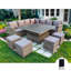 Rosen 11 Seater Corner Sofa Cube Set With Lift-Up Dining Table With Raincover Grey
