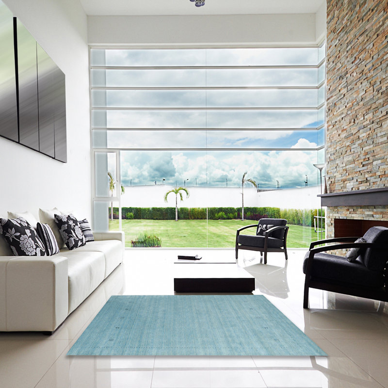 Tapis de zone bleu contemporain, Carré 3 pi