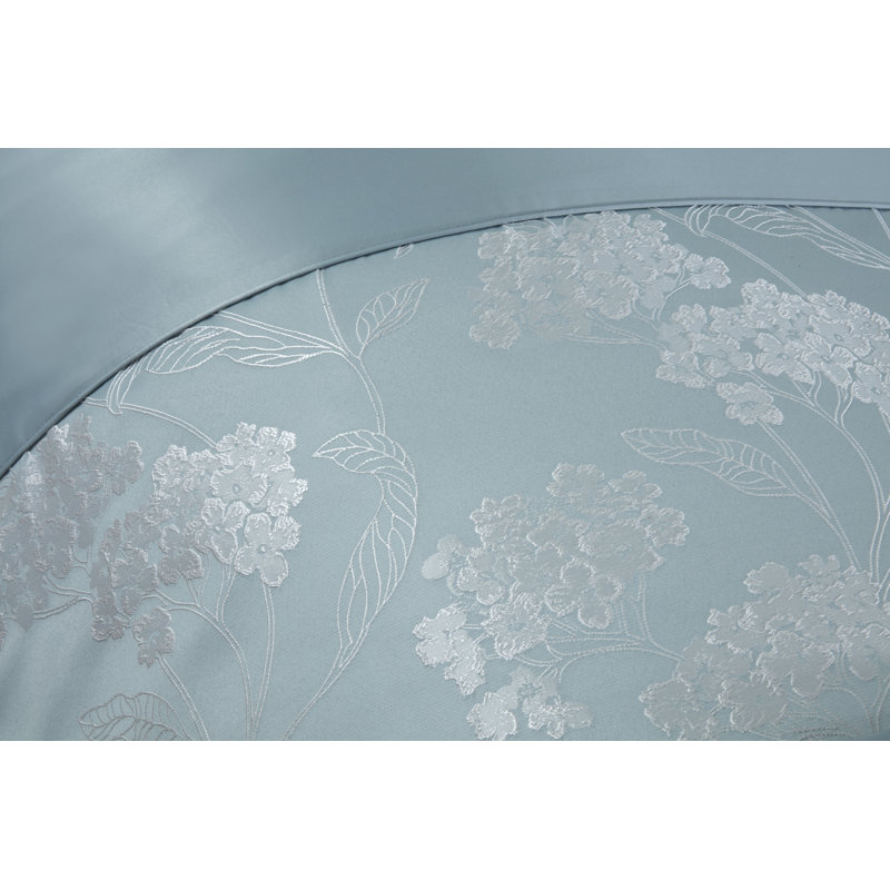 Blossom Satin Floral Bedding with Pillowcases, Single, Duck Egg