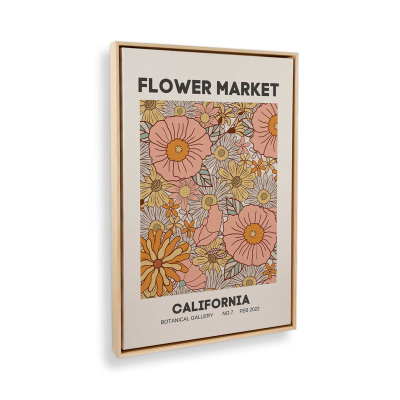 Marché de fleurs rétro en Californie, H 12,75 po x l 8,75 po x P 1,75 po, Cadre américain en érable flottant