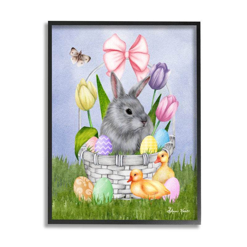 Panier de lapin pastel œuf de Pâques Ba Chicks Sheri H, Giclée encadrée noir minuit, H 24 po x l 30 po