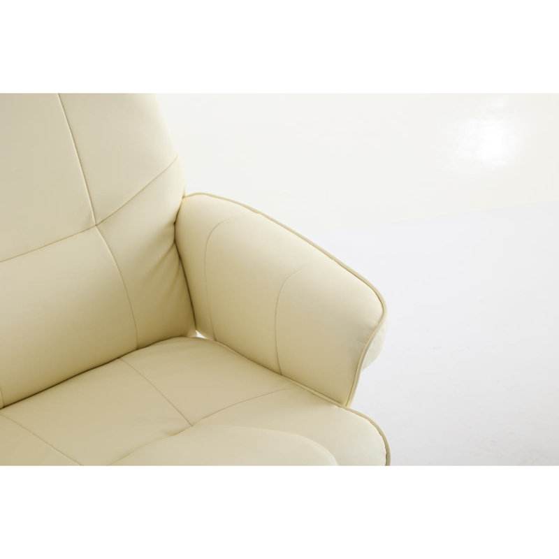 089-Fauteuil inclinable de massage avec repose-pieds, fauteuil de bureau pivotant à 360 ° avec siège chauffant et dossier réglable, polyuréthane, beige