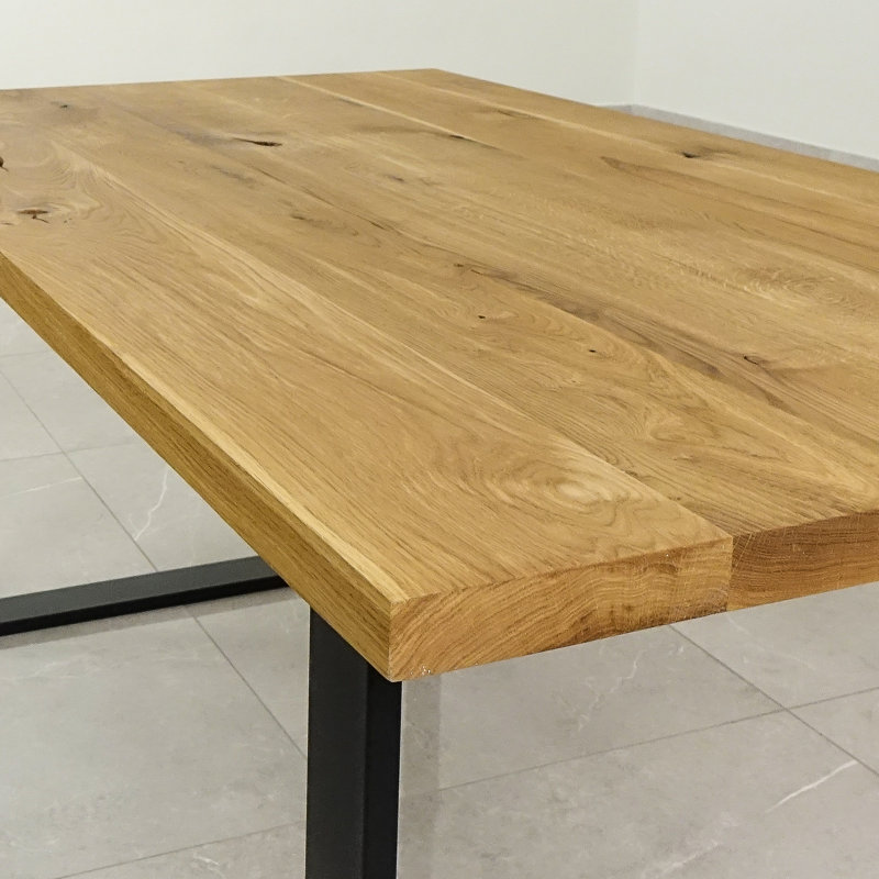Isaias Oak Rectangular Wood Top Dining Table with Steel Base, H75cm x L120cm x W90cm, Natural