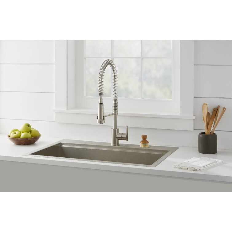 Raviv® Pull-Down Faucet and 33-Inch Stainless Steel Single-Bowl Kitchen  Sink Kit