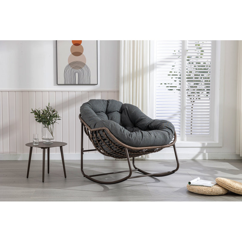 Chaise berçante en osier avec structure en métal, Oléfine gris foncé