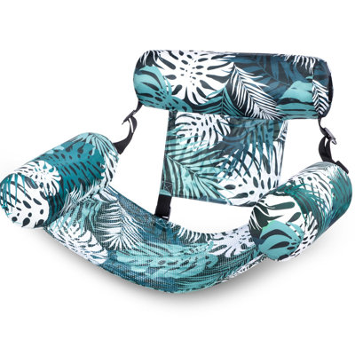 2 Pcs Pool Float Chair for Adults, Inflatable Pool Lounge, Plant Pattern Floating Mat, Hammock, Blow-Up Water Chair, Maple Leaf Design, Perfect for Parties, Summer Fun on the Water, Beach-Themed Design, Green+Blue
