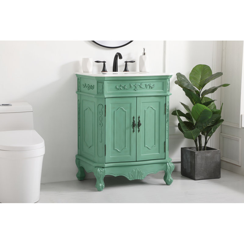 Lunette 27'' Single Bathroom Vanity with Top, Vintage Light Mint, Ivory White