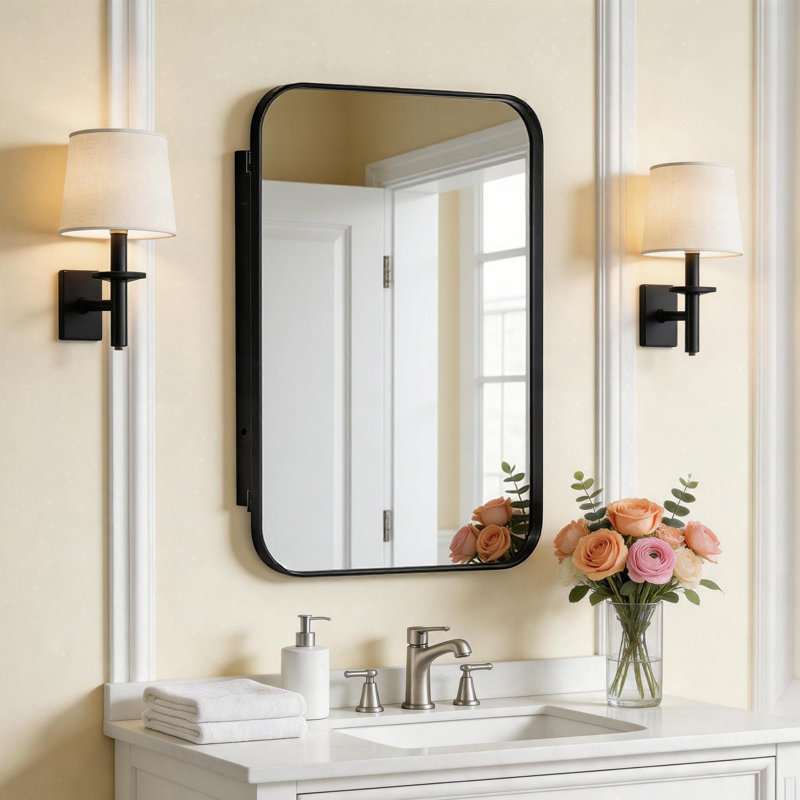 16'' W 24'' H Framed Medicine Cabinet, Black