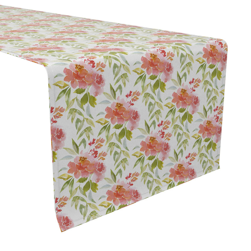 Rectangular Floral Cotton Twill Table Runner