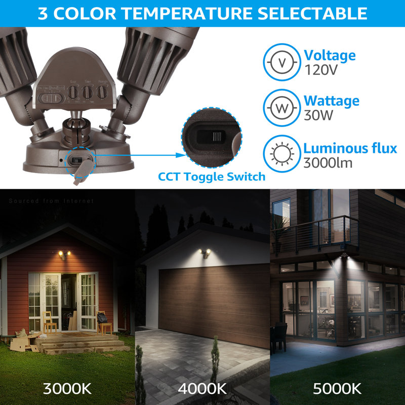 LED Motion Sensor Flood Light Dusk to Dawn Color Temperature Selectable, Bronze
