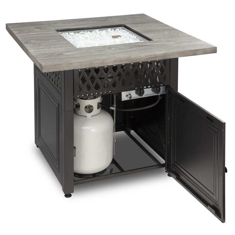 DualHeat by Endless Summer, The Dakota, 38" Square LP Gas Outdoor Fire Pit/Patio Heater, Grey Wood Grain