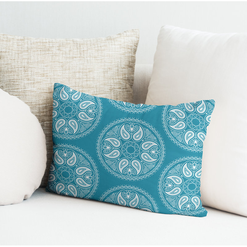 Paisley Outdoor Reversible Throw Pillow, Turquoise