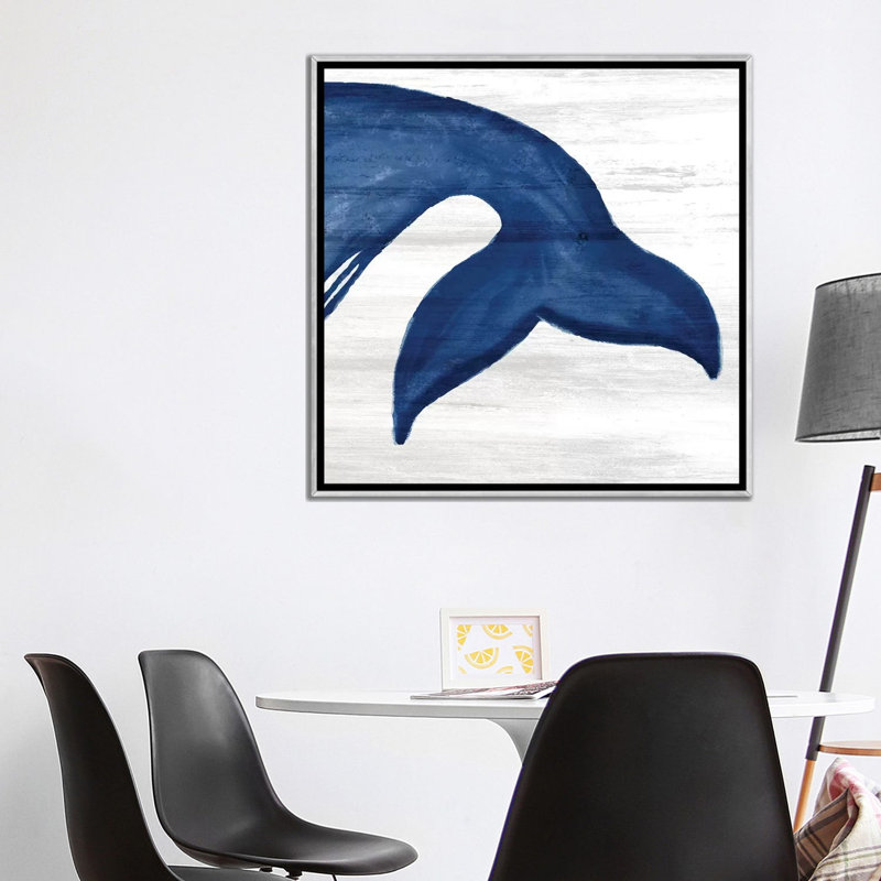 «Whale Tails III» par Ann Bailey - impression d'art graphique, Toile avec cadre argenté, Aucun mat