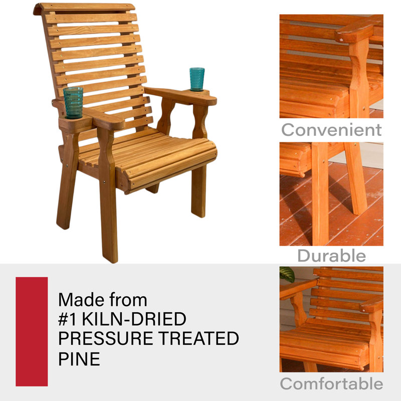 Chaise de patio robuste à haut dossier et à dossier roulé 600 lb, porte-gobelets, Teinture cèdre