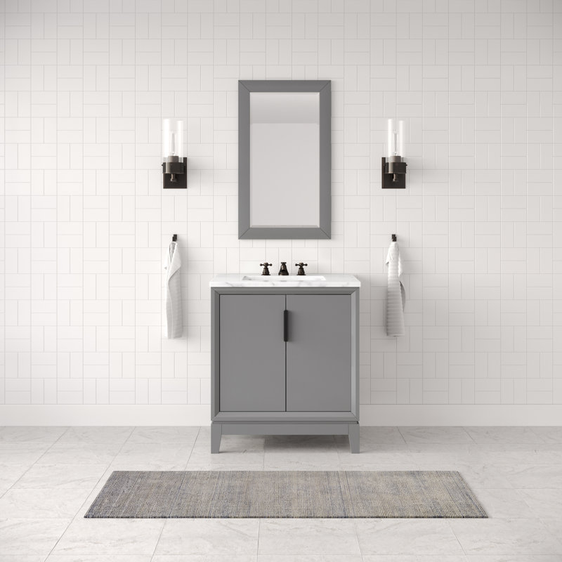 Elizabeth 30" Carrara White Marble Countertop Bath Vanity with Mirror, Cashmere Gray