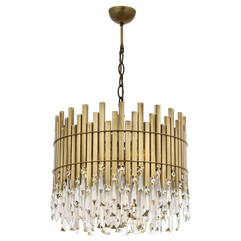 Lustre élégant Elegant, structure en métal cuivré, 35,4 x 15,7 pouces | 6 x douilles E27 (40 W maximum) | Superbe capuchon en cristal, parfait pour la décoration moderne et glamour d'un hôtel | Conception unique pour les espaces d'accueil et d'accueil