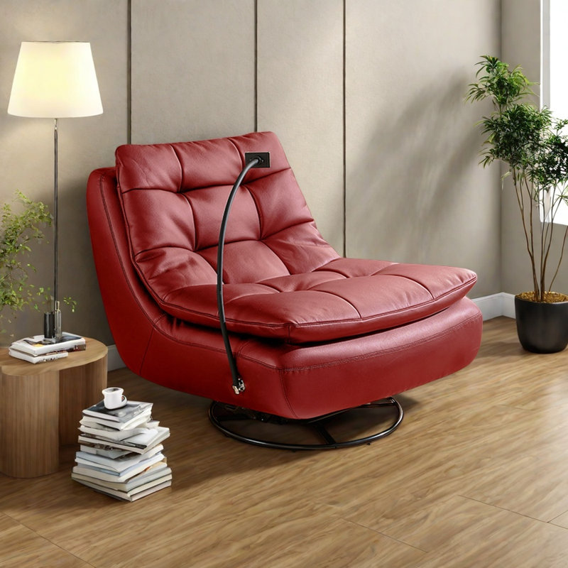 Luxueux fauteuil rotatif en cuir écologique, Rouge