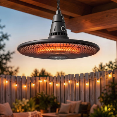 Outsunny 1500w Electric Patio Heater, Ip65 Hanging Infrared Outdoor Heater With Carbon Fiber Tube, Led Screen In Black