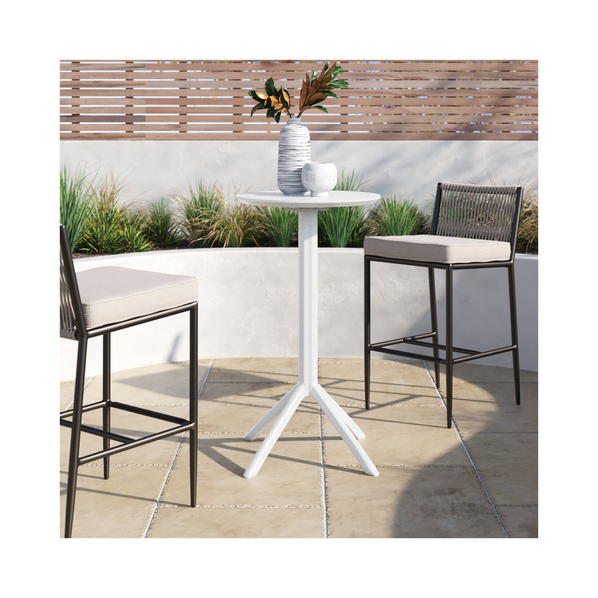 Plastic/Resin 2 - Person Round Table, White, 42.5'' H x 23.6'' W x 23.6'' L