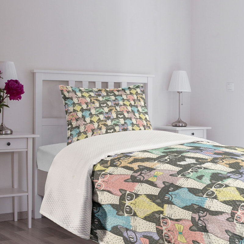 Hipster Cats Multicolor Twin Polyester Bedspread Set