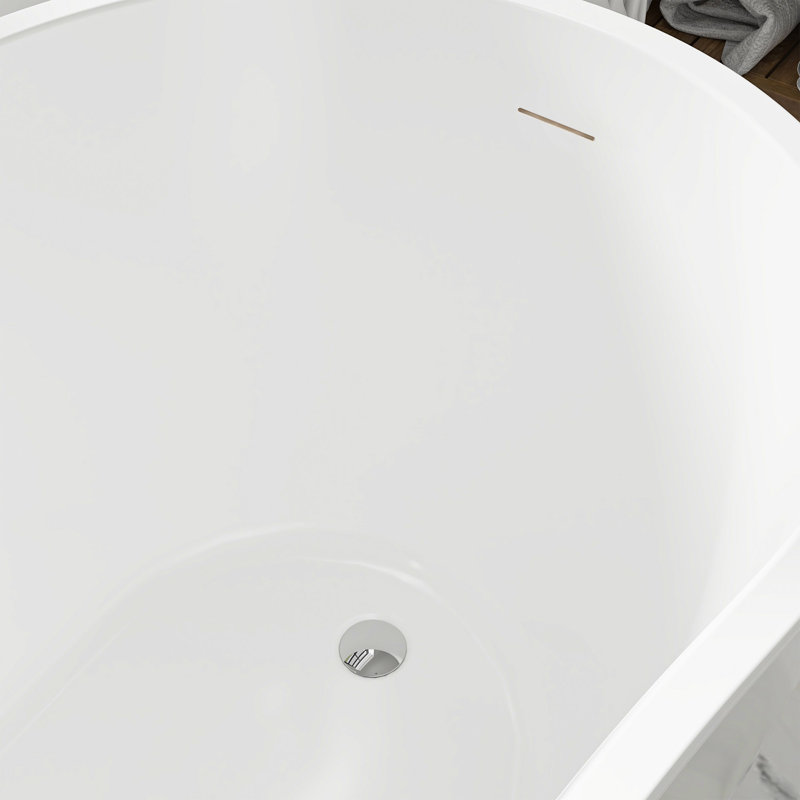 54" X 28" Freestanding Soaking Acrylic Bathtub, White/Integrated Overflow