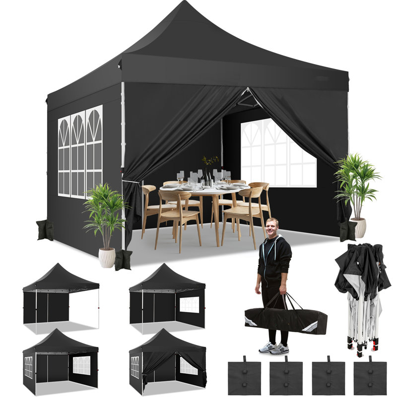 10x10 Pop Up Canopy with 4 Sidewalls, Black