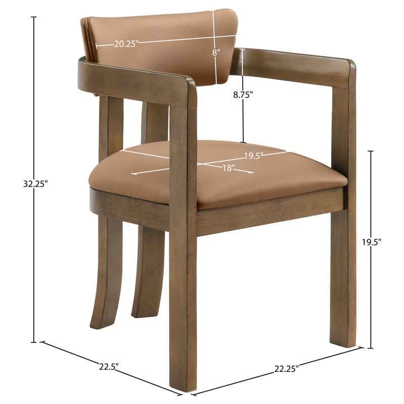 Chaise rembourrée en cuir Phalan, Cuir cognac végétalien, Noyer teinté
