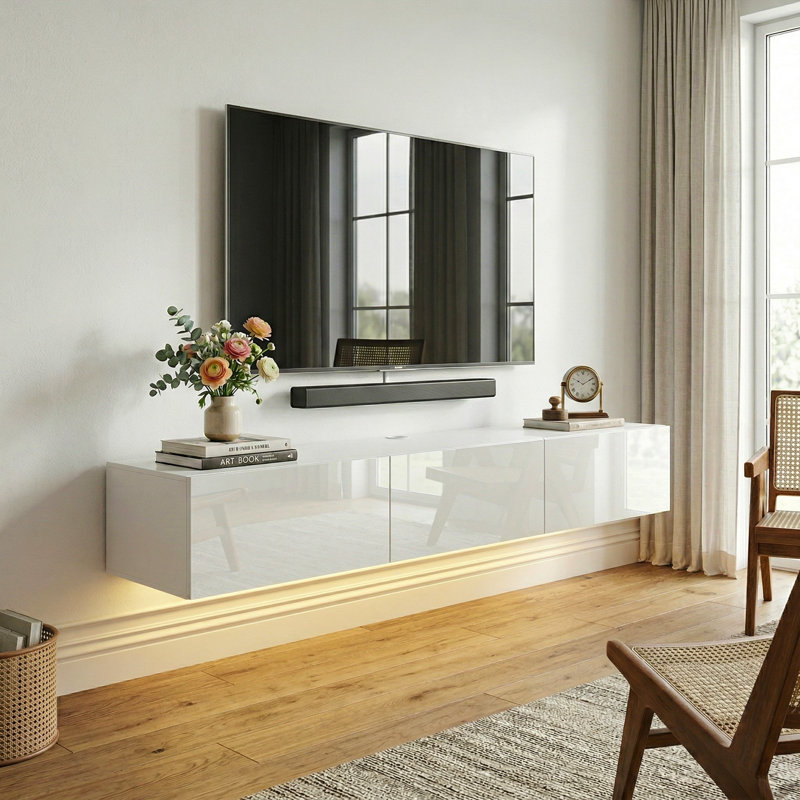 Meuble télé moderne avec lumières DEL réglables, Blanc