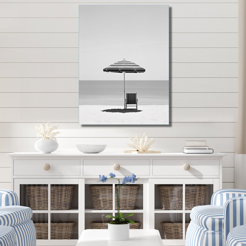 Minimalisme noir et blanc photo de plage II - art mural nautique et plage en métal, H 32 po x l 16 po x P 1 po