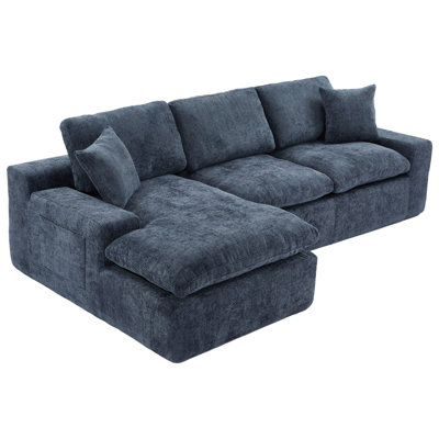 Flick Chenille Sectional Sofa with Double-Layer Cushions & Side Pockets by Latitude Run