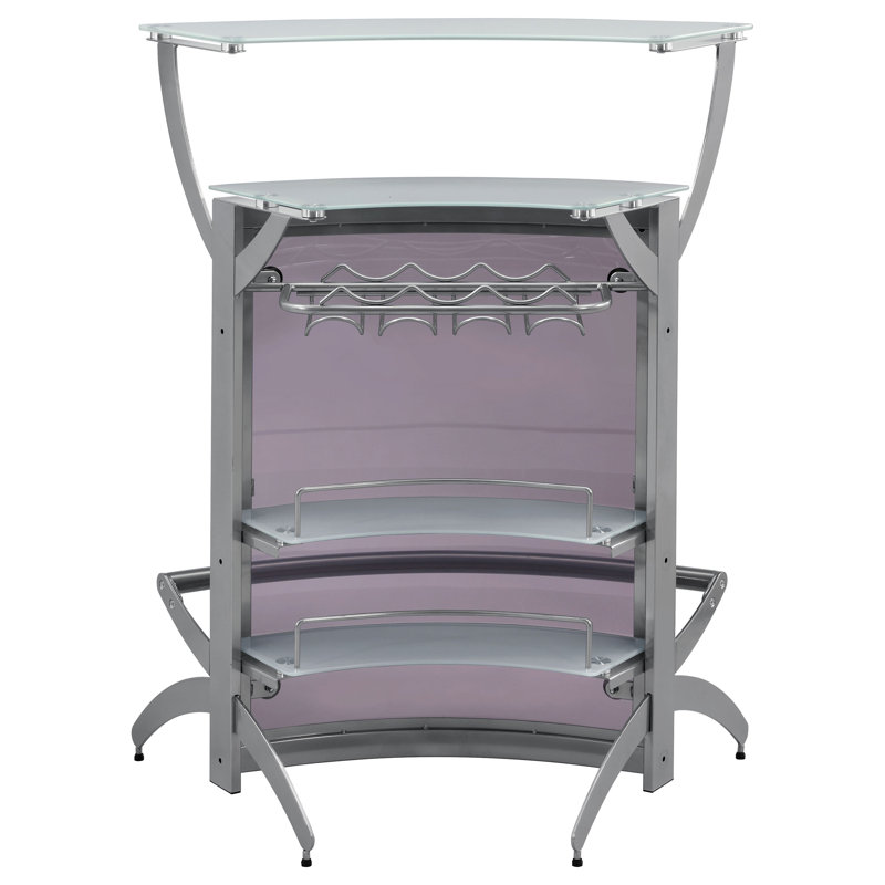 Bar à 2 tablettes Chrystophile blanc et verre givré, Argent argent