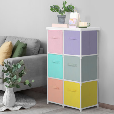 Unité de rangement à 6 tiroirs avec bacs en tissu, armoire à grille multicolore