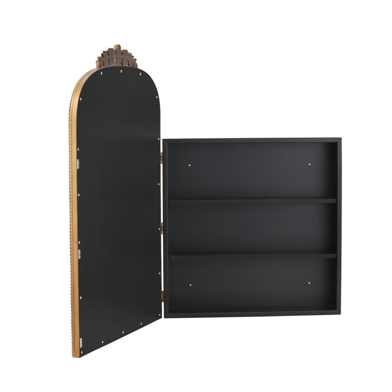 Metal Framed Recessed Medicine Cabinet with Adjustable Shelves, Antique Gold