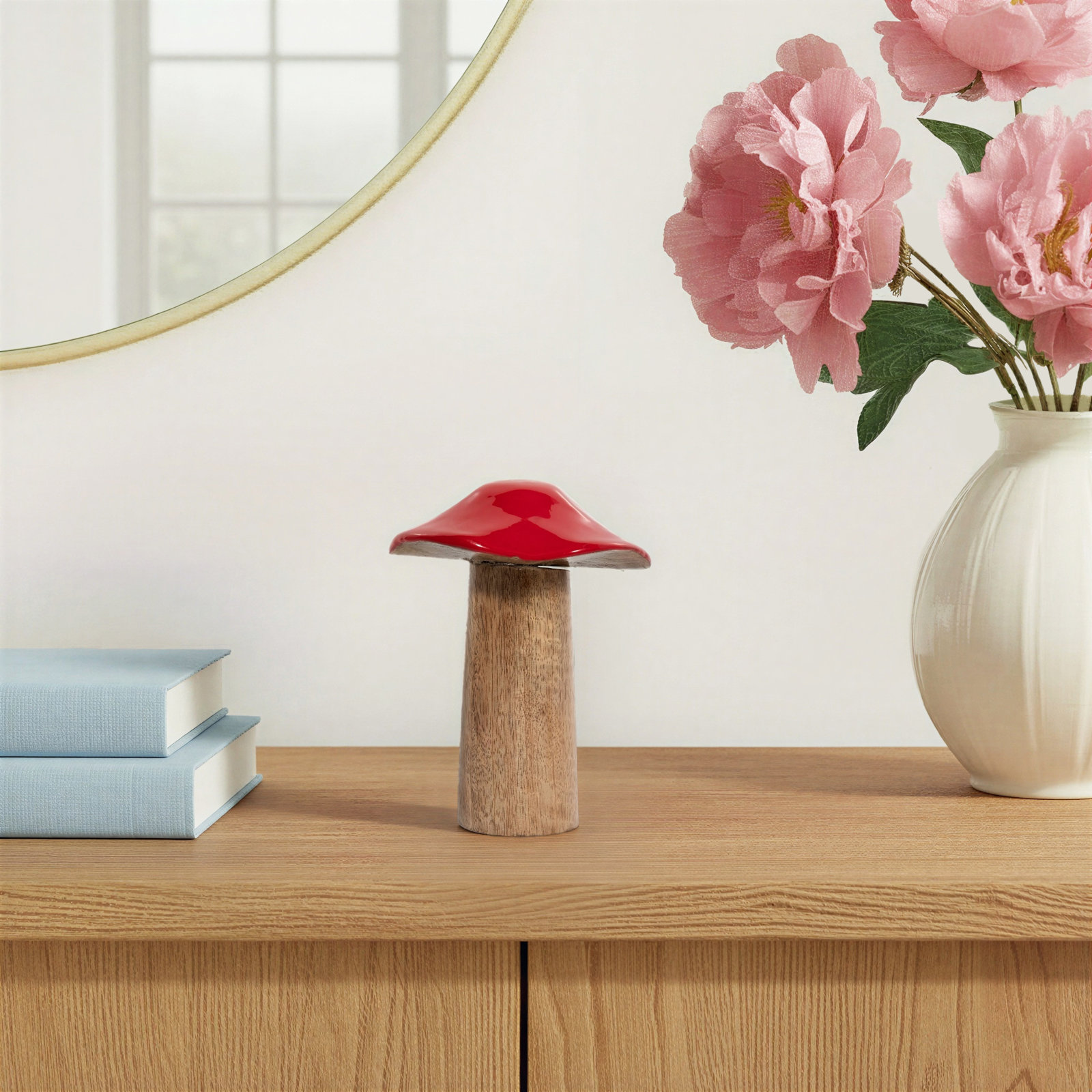 Chantel Wood Mushroom Sculpture, 6" H x 4" W x 4" D