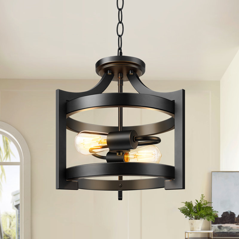 Amadi 13.5" 2-Light Lantern Semi Flush Mount, Matte Black