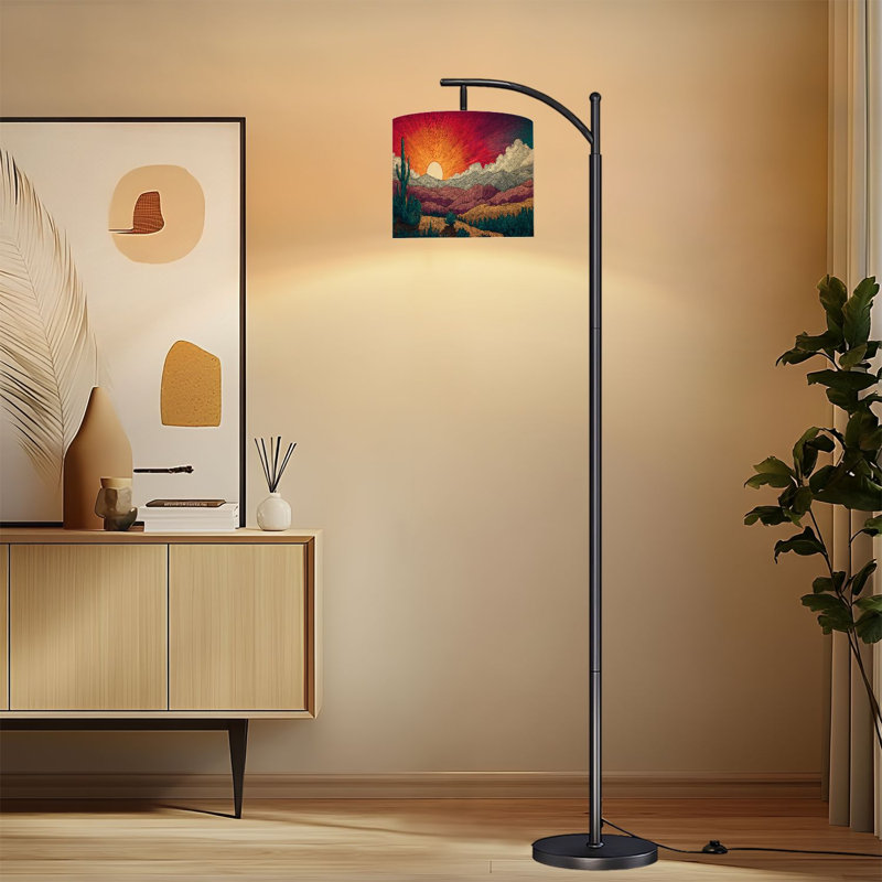 Lampe sur pied à arc avec abat-jour réglable Cactus à cordes, paysage désertique de l'Arizona, lampe sur pied Boho Western