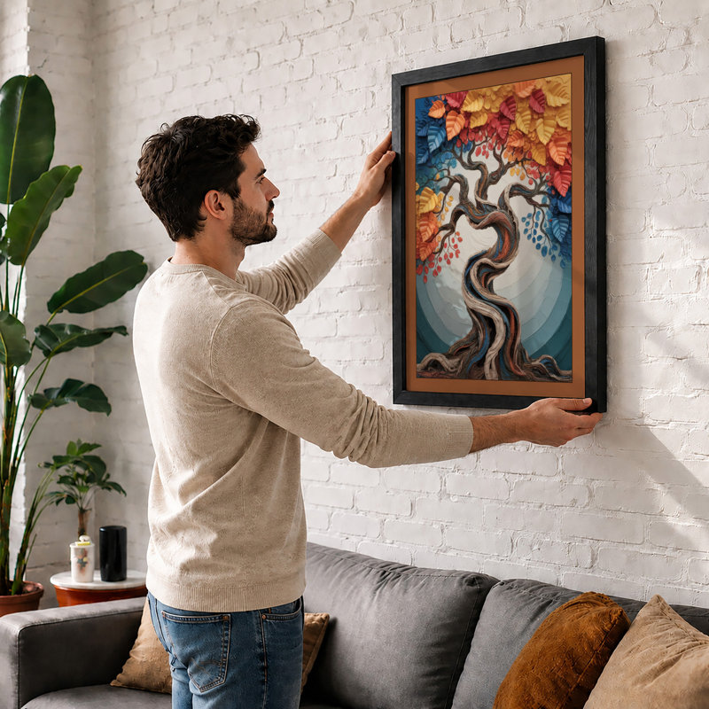 Twisted Autumn Tree Boho - Framed Print, Unframed, A3 - 42.0 x 29.7 cm