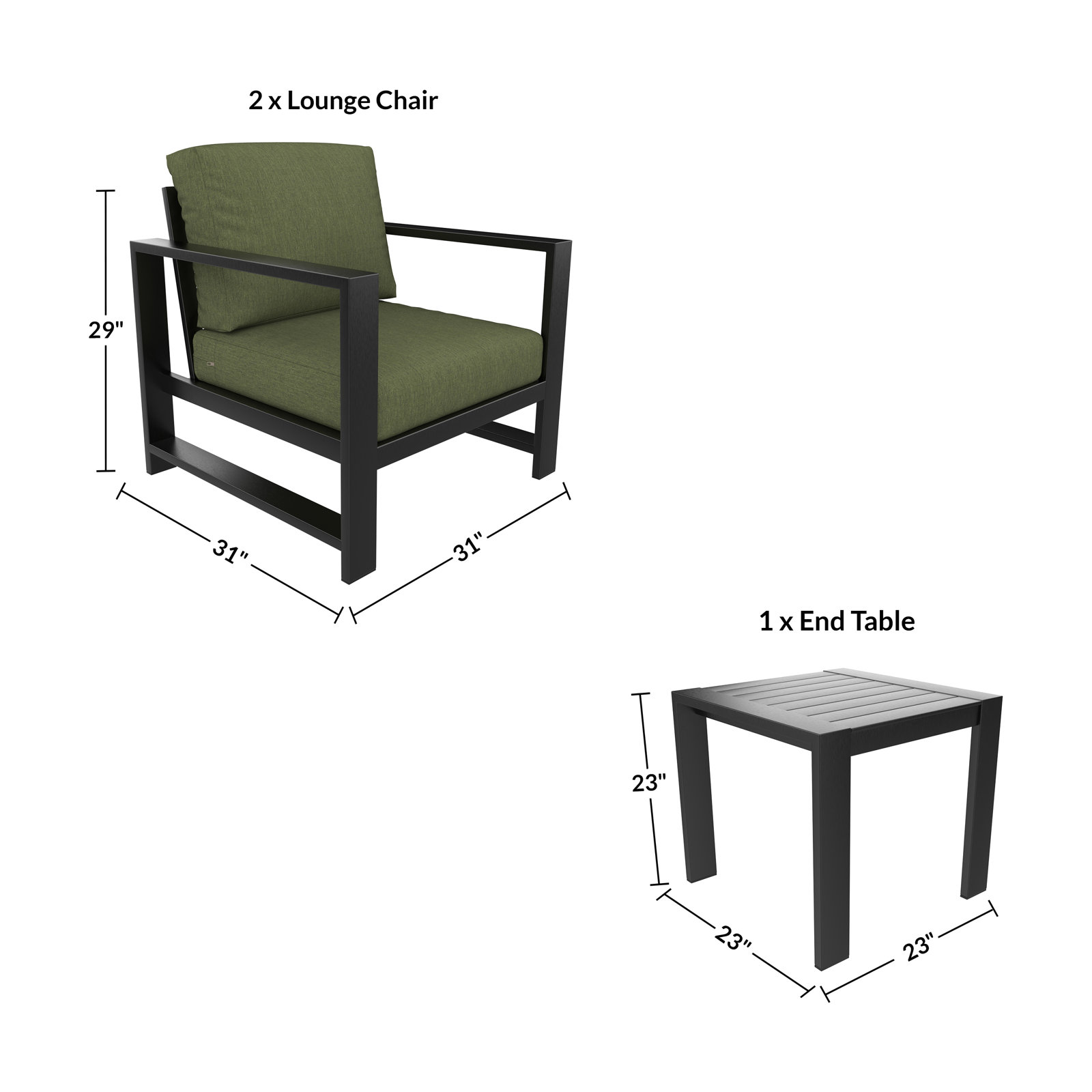 Dulcie 2-Person Sunbrella® Patio Seating Group, Green