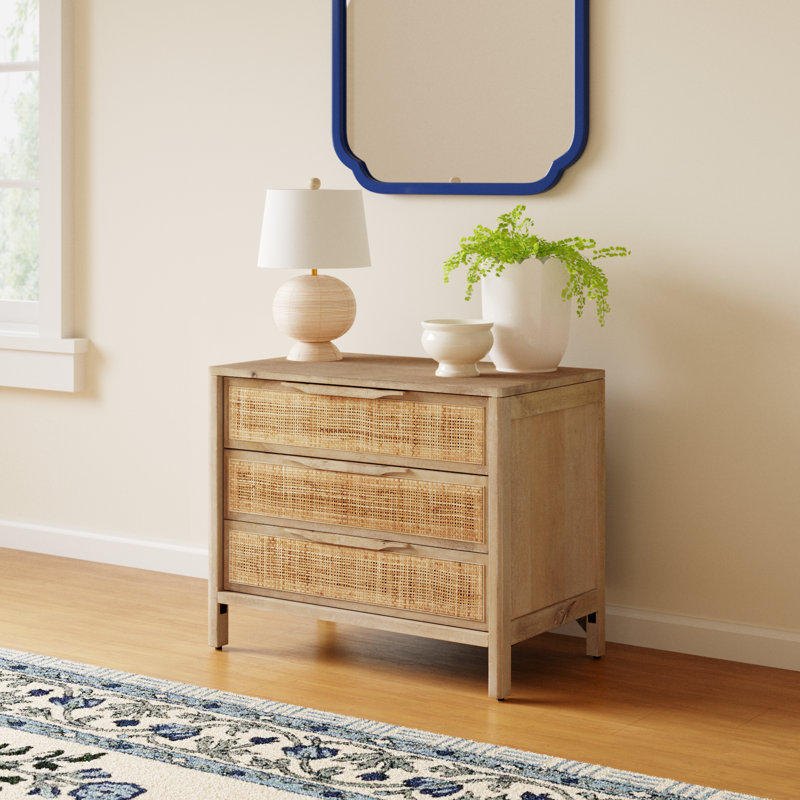 Nellie 3 - Drawer Cane Chest, Natural Mango