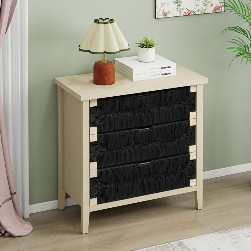 Buffet 3 tiroirs avec portes à décor naturel et tablettes réglables