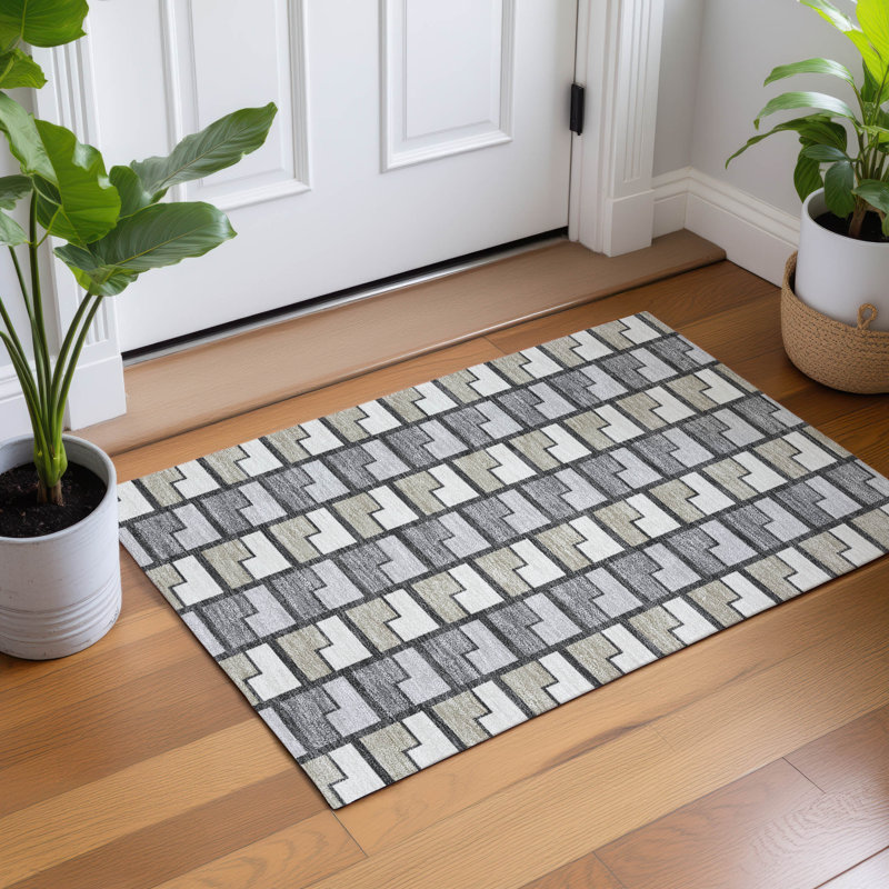 Machine Washable Indoor/Outdoor Lockway ACN2417 Geometric Rug, Rectangle 1'8" x 2'6"