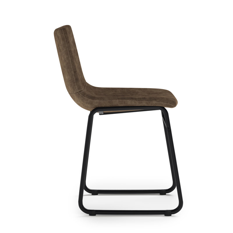 Distressed Brown Faux Leather Upholstered Side Chair with Metal Frame