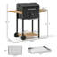 Barbecue au charbon noir de 245 pouces carrés avec support chauffant, plateau réglable en hauteur, thermomètre dans le couvercle, tablette latérale et inférieure, tiroir en bois de frêne, tiroir noir, support pour plats chauds, trois